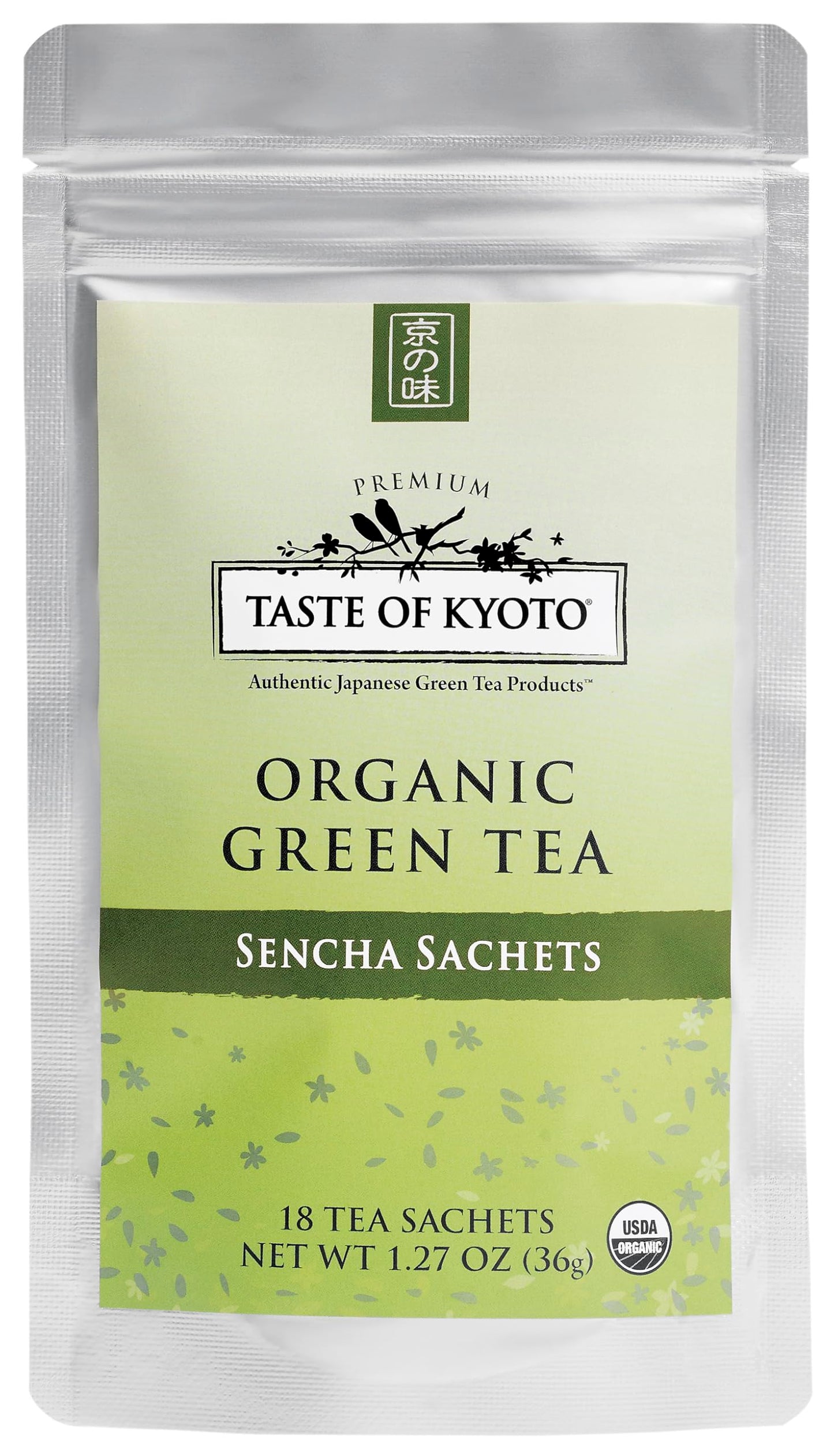 TASTE OF KYOTO Sencha Green Tea Sachets, Premium, 18Count