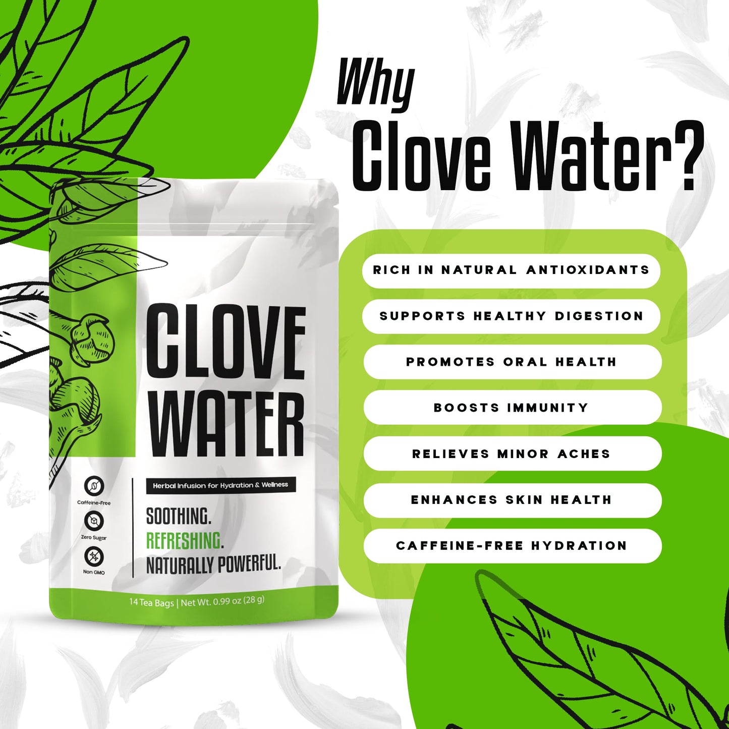 Clove Water Premium Herbal Infusion - Whole Cloves Antioxidant Blend for Hydration & Overall Wellness - All Natural, Zero Sugar & Caffeine Free - 14