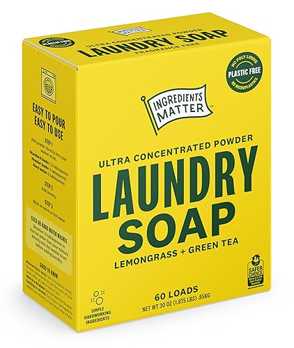 Ingredients Matter Powder Laundry Soap - Lemongrass Scent, Hypoallergenic Detergent, Natural & Eco-Friendly, Plastic Free, Made in USA, Natural
