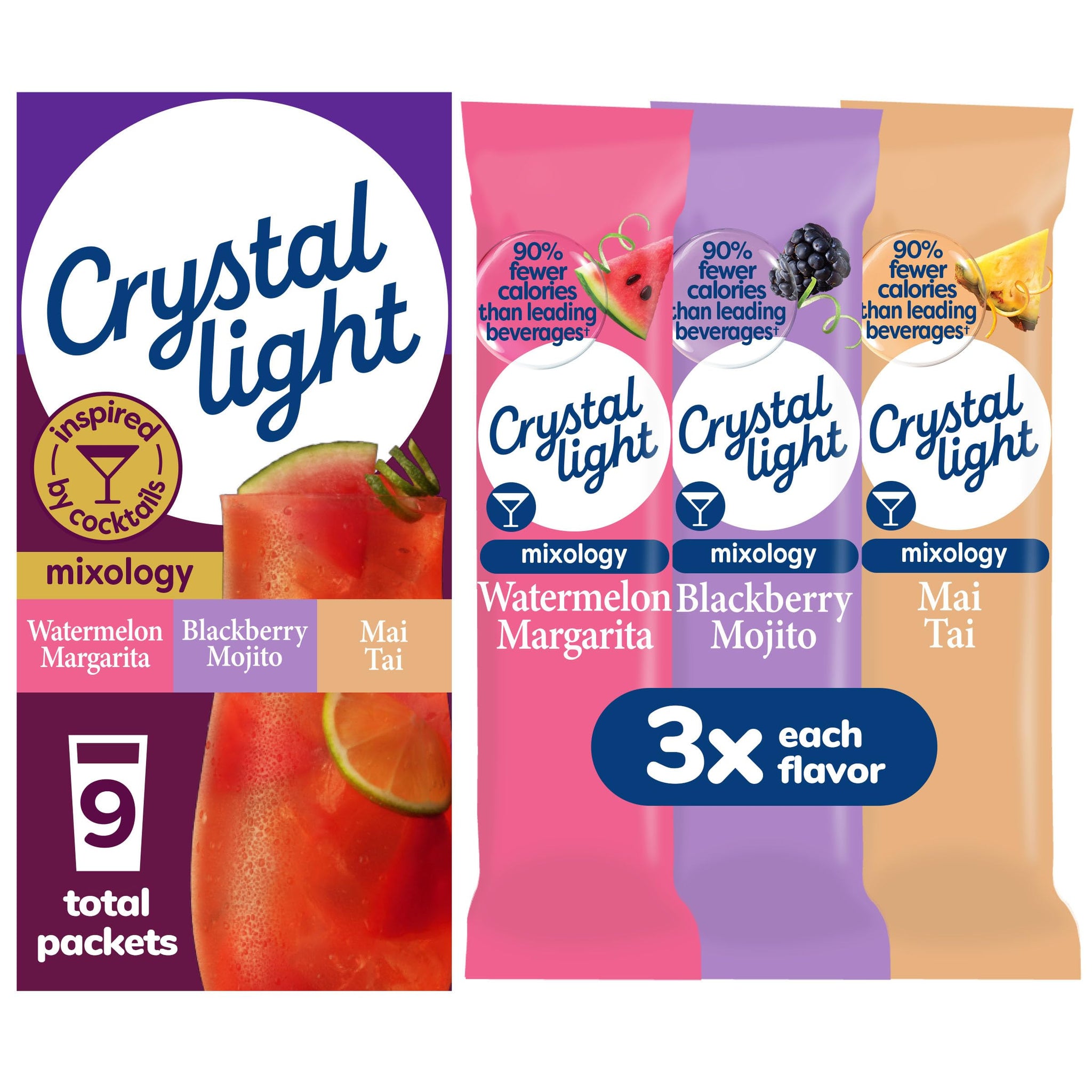 Crystal Light Mixology Drink Mix Variety Pack, 9 Packets, for Convenient On-the-Go Flavorful Hydration, Artificially Flavored Watermelon Margarita