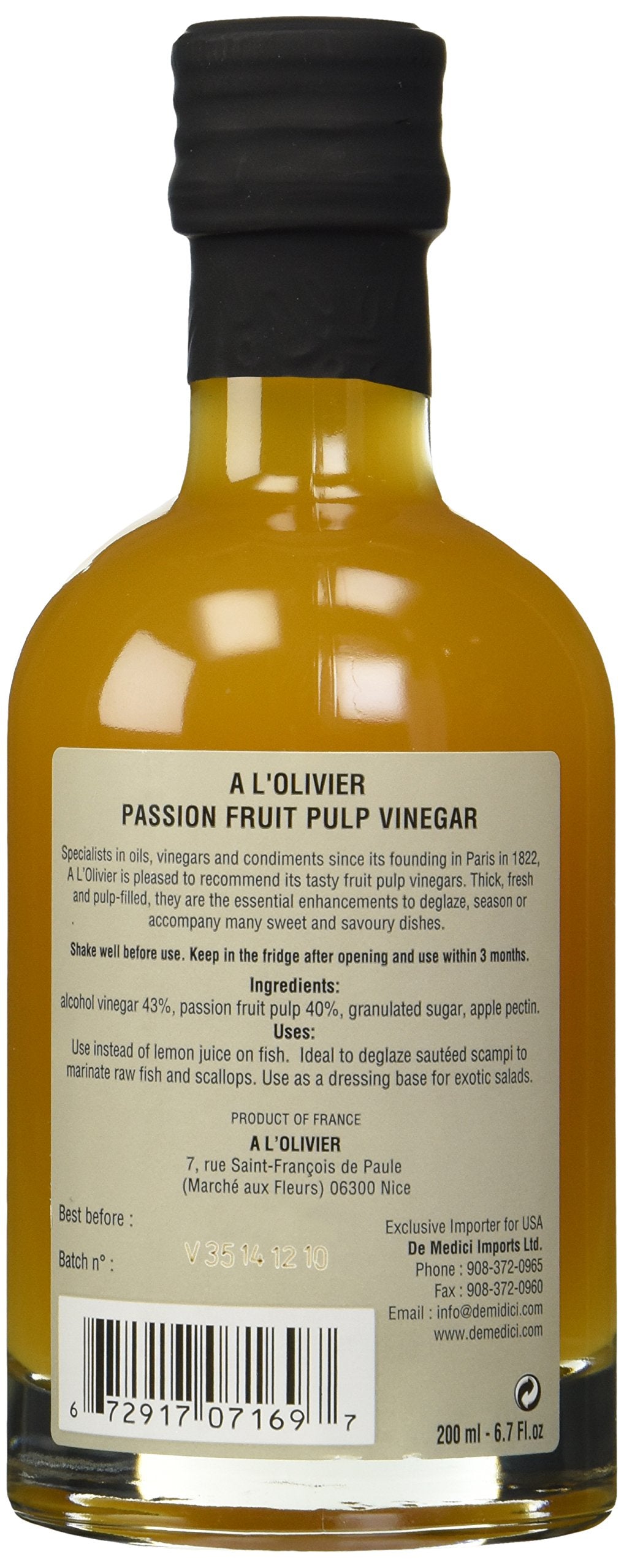A L Olivier Passion Fruit Vinegar, 6.76 FZ
