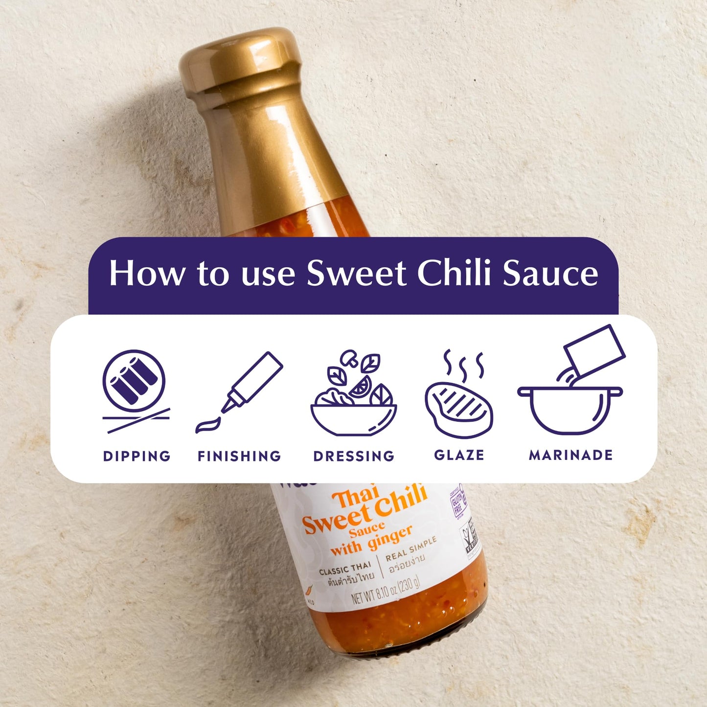 Watcharee's Thai Sweet Chili Ginger Sauce, Gluten Free, Vegan, Authentic Stir Fry, Dressing, Rice Seasoning, Condiment & Dipping Sauce -8.1 oz Bottle
