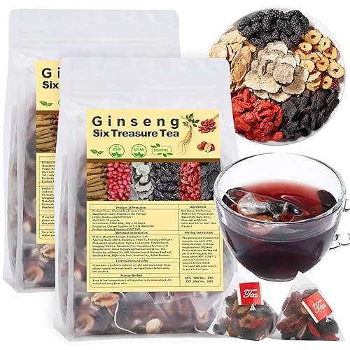 Kidney Tea Formula Ginseng Six Treasure Tea, Traditional Chinese Herbal Kidney Cleanse Detox Teas for Women and Men, 6 Precious Ingredients Formula (2