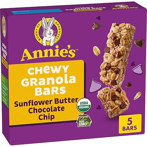 Annie's Chewy Granola Bars, Sunflower Butter Chocolate Chip, Organic Snacks, 5 Count, 4.45 oz