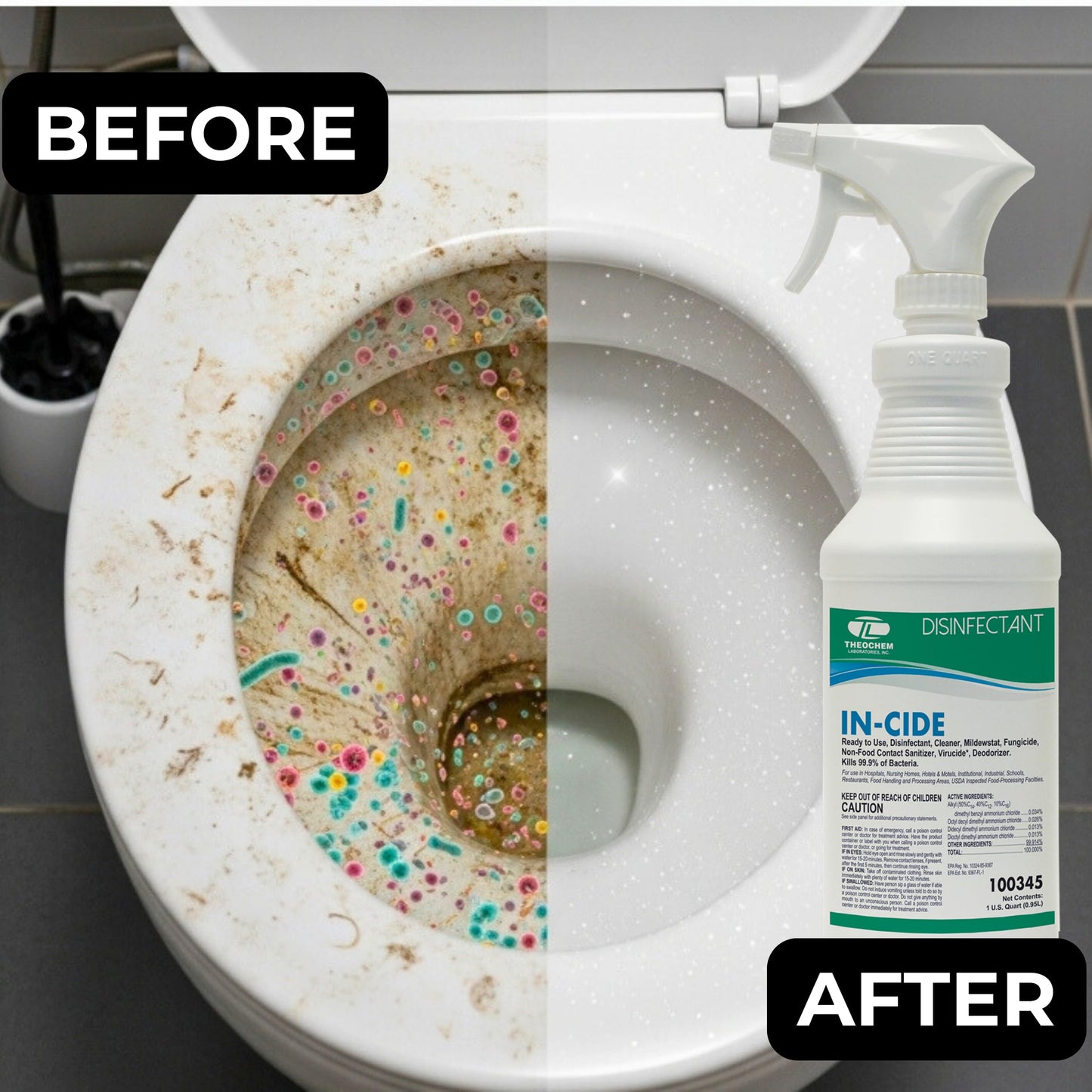 Theochem In-Cide EPA Registered Disinfectant Spray - Kills 99.9% of Germs, Mold, Mildew and MRSA - Multi-Surface Cleaner for Home, School & Hospital