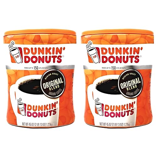 Dunkin Donuts Original Blend Ground Coffee - 90 oz Total - 45 oz Per Canister - Pack of 2 Canisters of Dunkin Donuts Ground Coffee - 100% Arabica