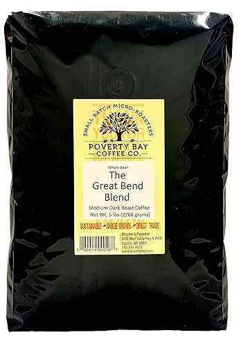 Poverty Bay Coffee Co. Great Bend Blend - Medium Dark Roast - 5lb Bag of Bulk Whole Bean Coffee