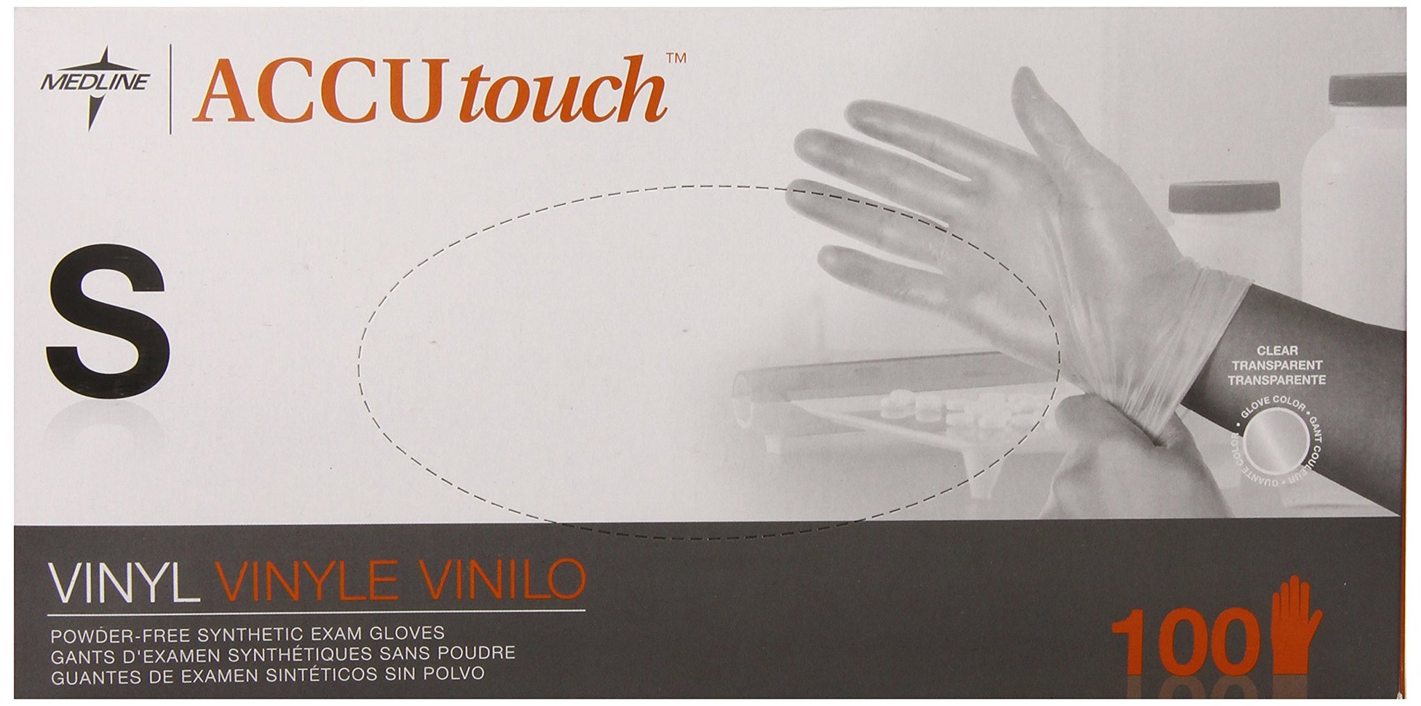 Medline Accutouch Synthetic Exam Gloves Clear, Small, 100 Count