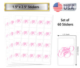 60 Modern Thank You Miniature Chocolate Candy Bar Wrapper in Pink, Adorable Stickers for Weddings, Bridal Shower Engagement Party Decorations, Favors