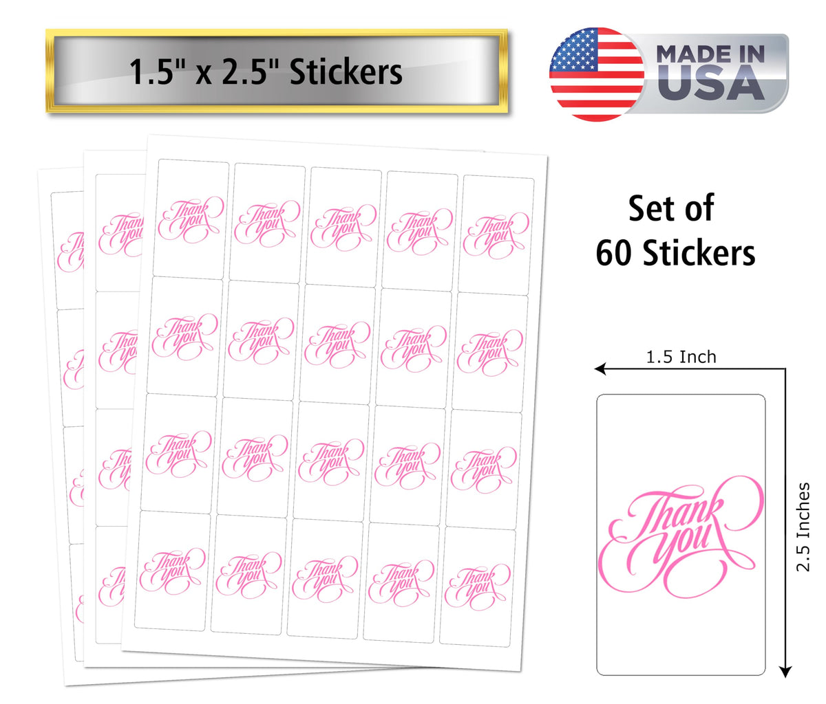 60 Modern Thank You Miniature Chocolate Candy Bar Wrapper in Pink, Adorable Stickers for Weddings, Bridal Shower Engagement Party Decorations, Favors