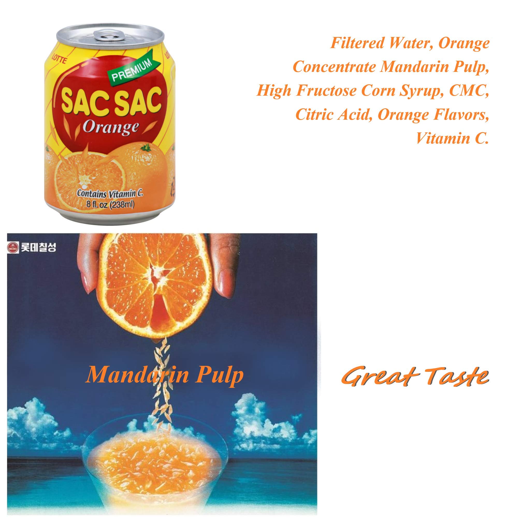Korean Best Variety Energy Drink Box Deal - SACSAC, RICE PUNCH, PEAR JUICE - (SACSAC ORANGE, 12 CANS)