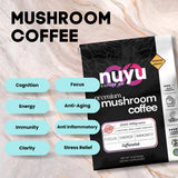 Nuyu Medium Roast Premium Mushroom Coffee, 12 oz, Specialty Ground 100% Arabica, 2000mg Functional Mushrooms, Lion's Mane, Reishi, Chaga, Cordyceps