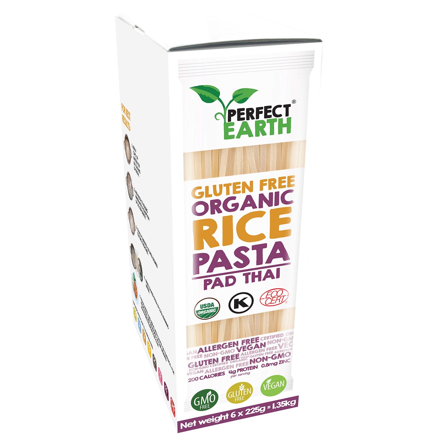 Perfect Earth Pad Thai Rice Pasta Noodles - Certified Organic, Gluten-Free, Vegan, Keto, and Allergen-Free Pad Thai Rice Noodles- For Healthy