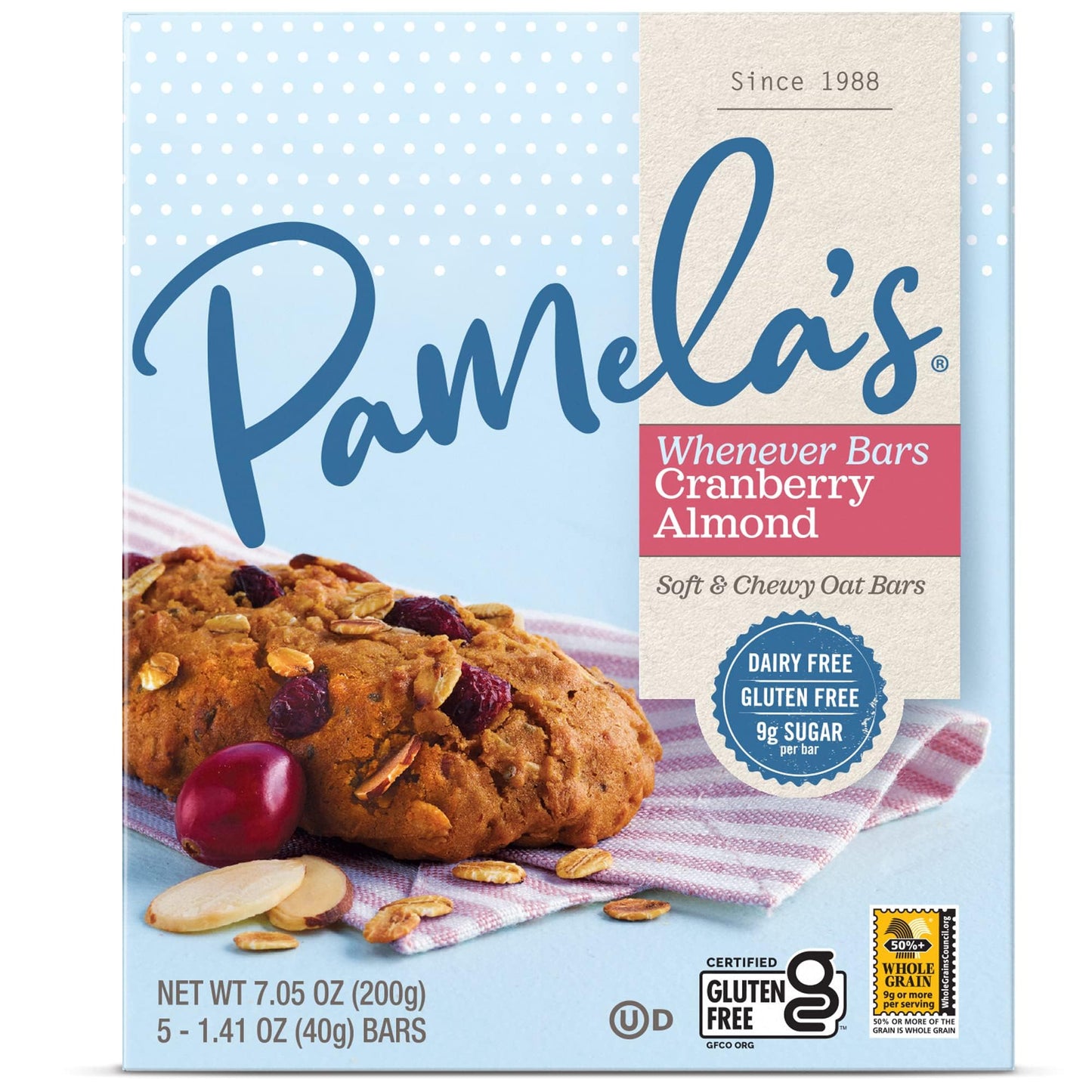 Pamela's Products Whenever Bars, Cranberry Almond, 5 Bars, 1.41 oz (40 g) Each