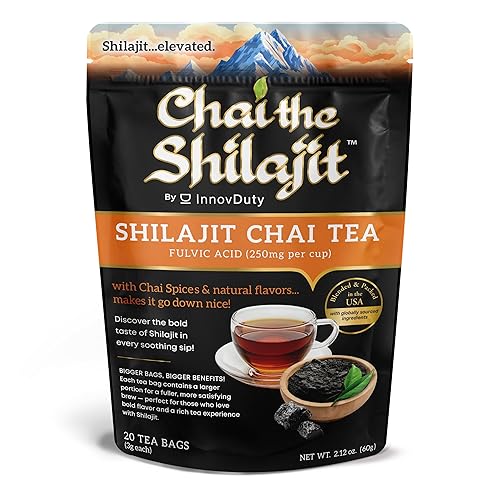Authentic Shilajit Chai Tea - 20 Tea Bags - Black Tea with Herbal Chai Spices & Shilajit - Smooth & Aromatic - Blended & Packed in USA - InnovDuty