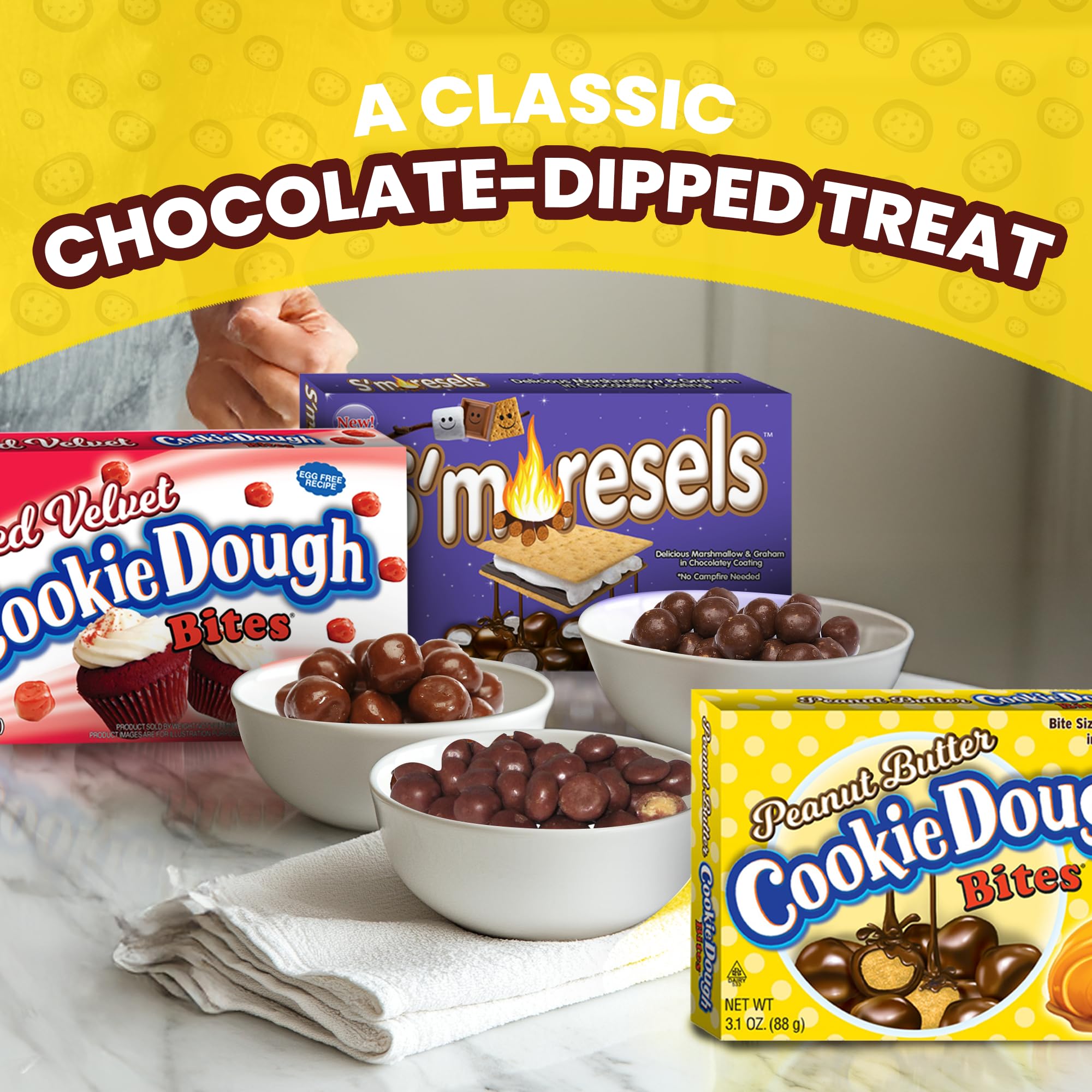 Cookie Dough Bites Just The Dough Cookies N Cream Flavored Candy | 3.1 oz (Pack of 3) | The Original Edible Cookie Dough | Movie Theater Candy