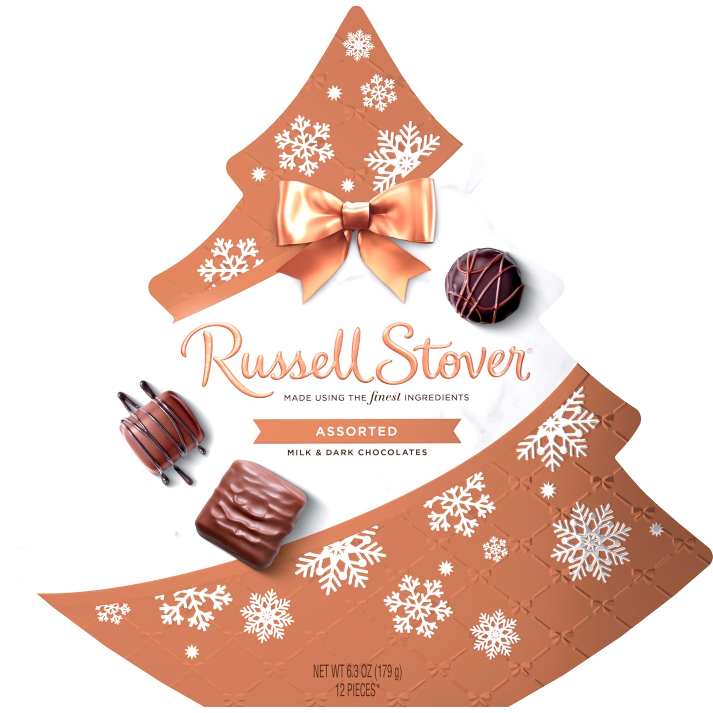 RUSSELL STOVER Christmas Assorted Milk & Dark Chocolate Candy Tree-Shaped Gift Box, 6.3 oz.