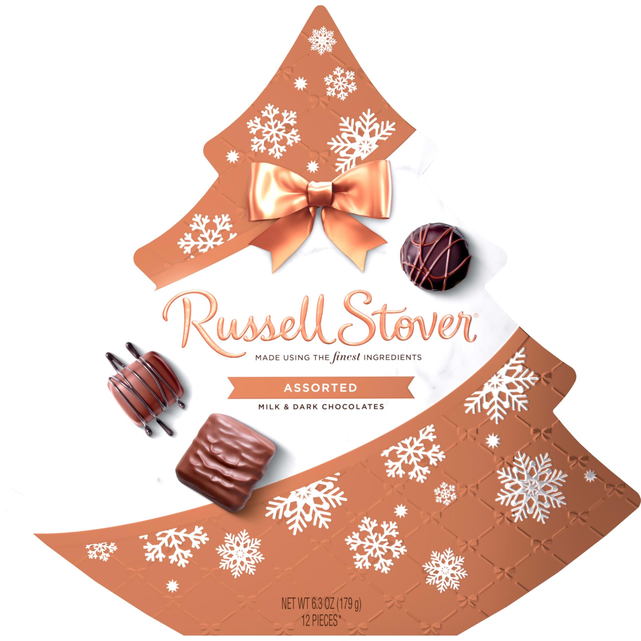 RUSSELL STOVER Christmas Assorted Milk & Dark Chocolate Candy Tree-Shaped Gift Box, 6.3 oz.