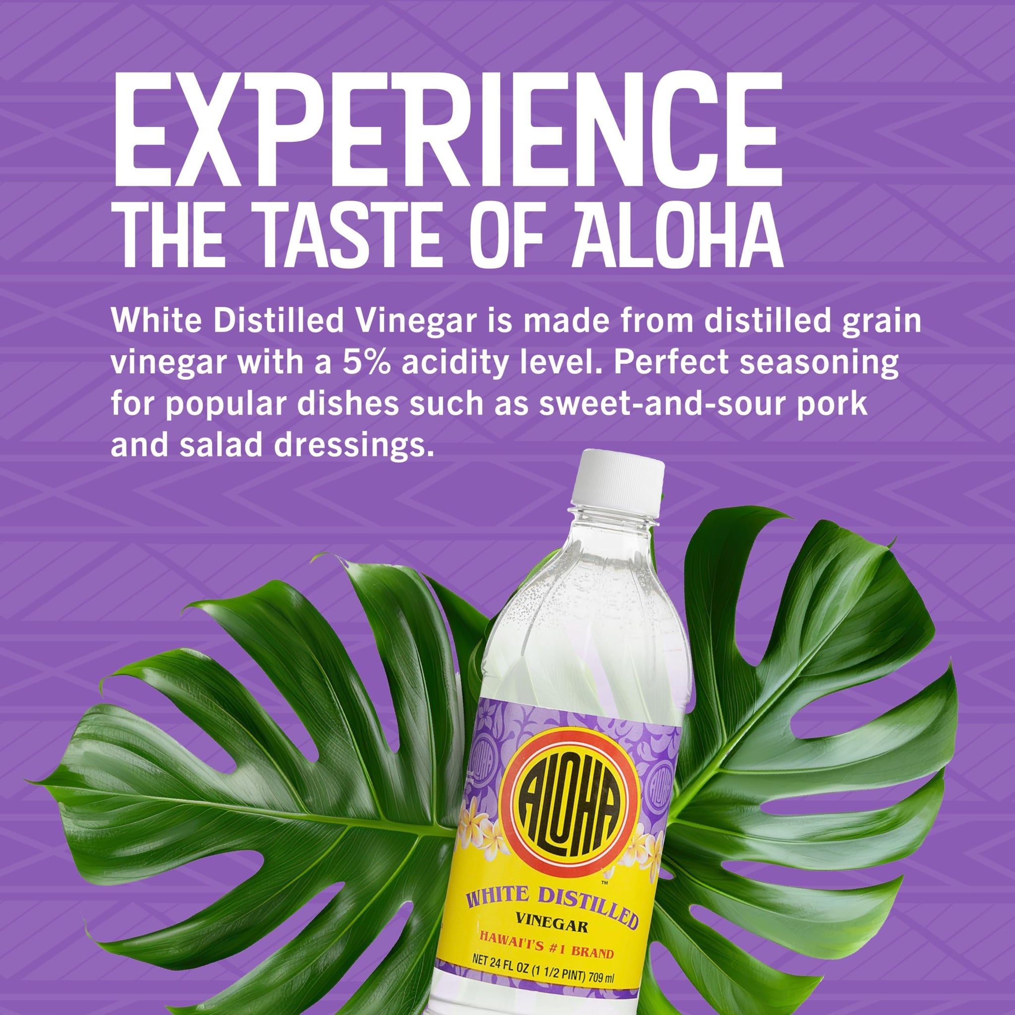 Aloha Shoyu - White Distilled Vinegar - 5% Acidity Level- Multi-Purpose - No MSG - Made in Hawaii - 24 oz. Bottle