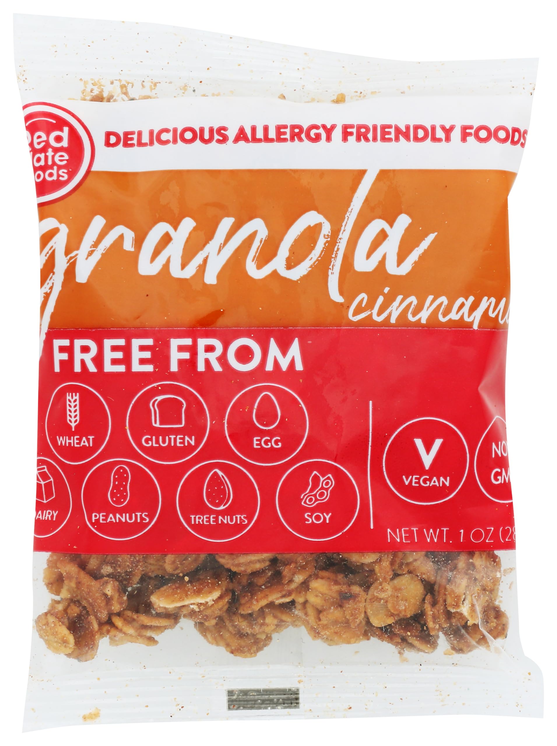 Red Plate Foods Cinnamon Gourmet Granola Snack Packs, Nut Free, Gluten Free, Vegan/Dairy Free, 60 bags 1 oz each