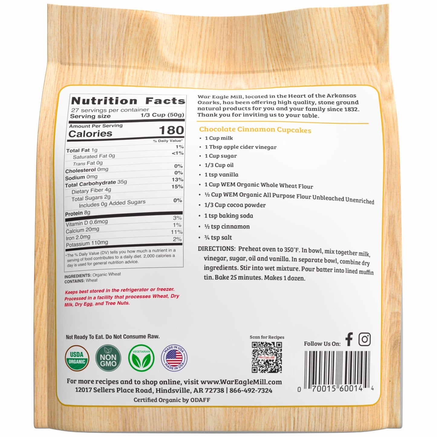 War Eagle Mill Organic Whole Wheat Flour, 48 oz Bag (Pack of 2)