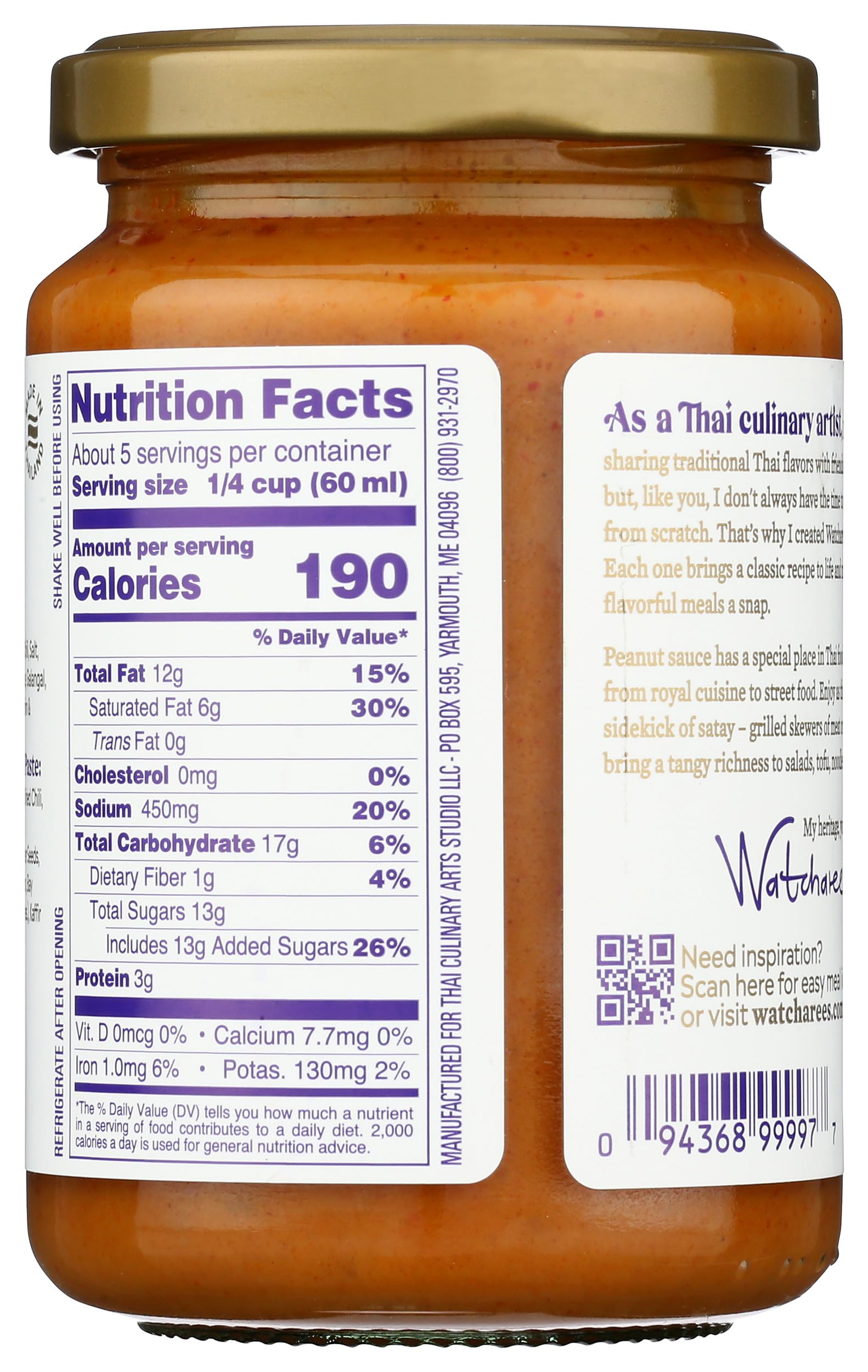 Watcharee Thai Peanut Sauce, 9.8 FZ