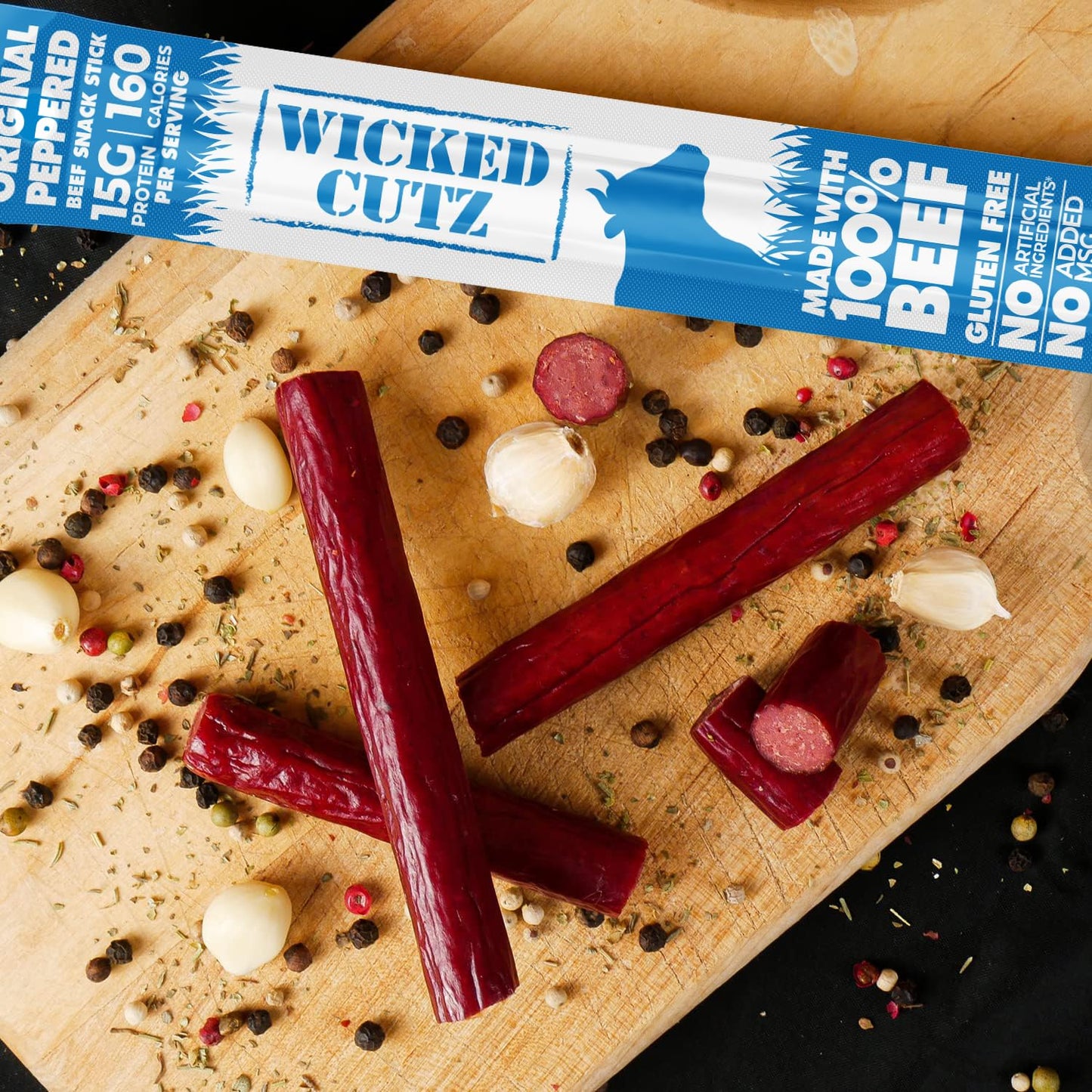 Original Peppered Beef Sticks, 15g Protein Per Beef Stick, Tender & Juicy Extra Large Meat Stick, USA Made High Protein Meat Sticks, Carnivore Snacks