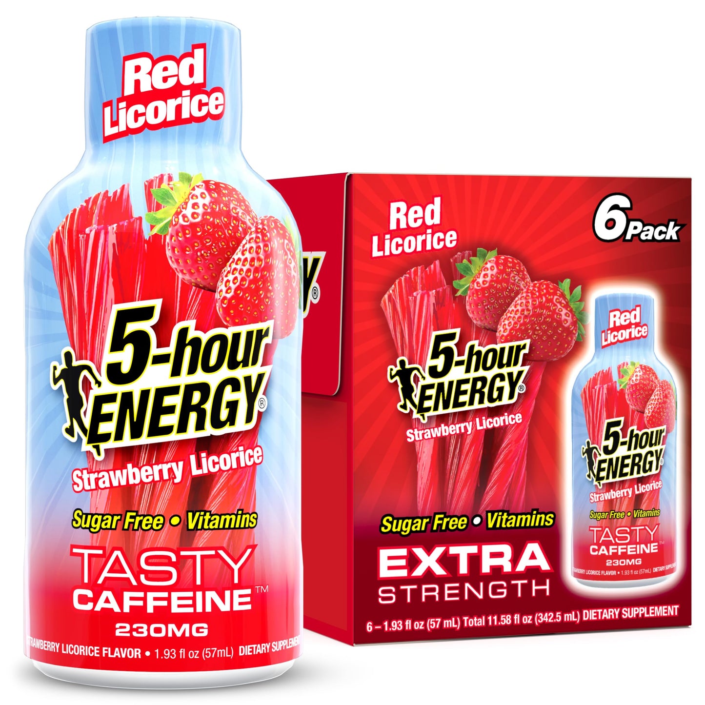 5-hour ENERGY RED LICORICE Flavor, 6 Count, 1.93 Fl Oz Energy Shot, Extra Strength, Amino Acids, B Vitamins, Sugar Free and Zero Calories