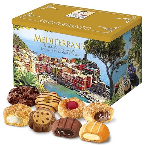 Matilde Vicenzi Mediterraneo Cookie Gift Tin - Pastries & Cookies in Individually Wrapped Trays - Gourmet Gifts for Dads, Teachers, Birthday