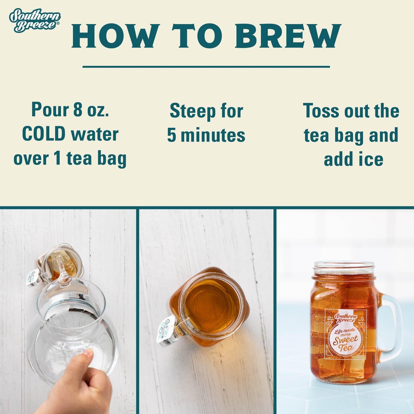 Southern Breeze Decaf Cold Brew Sweet Tea Original Iced Tea with Black Tea and Zero Carbs Zero Sugar, 20 Individually Wrapped Tea Bags, Pack of 4
