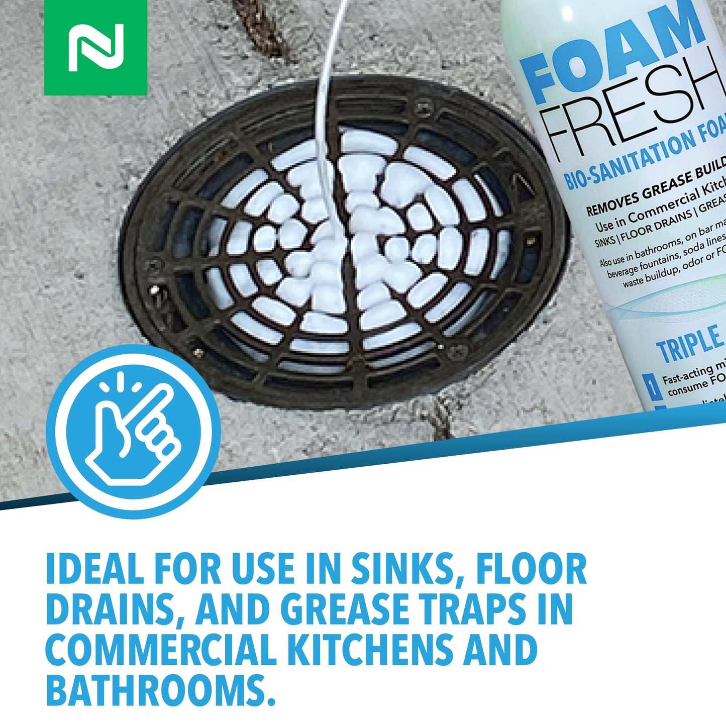 Nisus Foam-Fresh Bio Sanitation Foam, Removes Grease and Organic Buildup, Odor Control for Sinks, Drains, and Grease Traps, 18 Oz