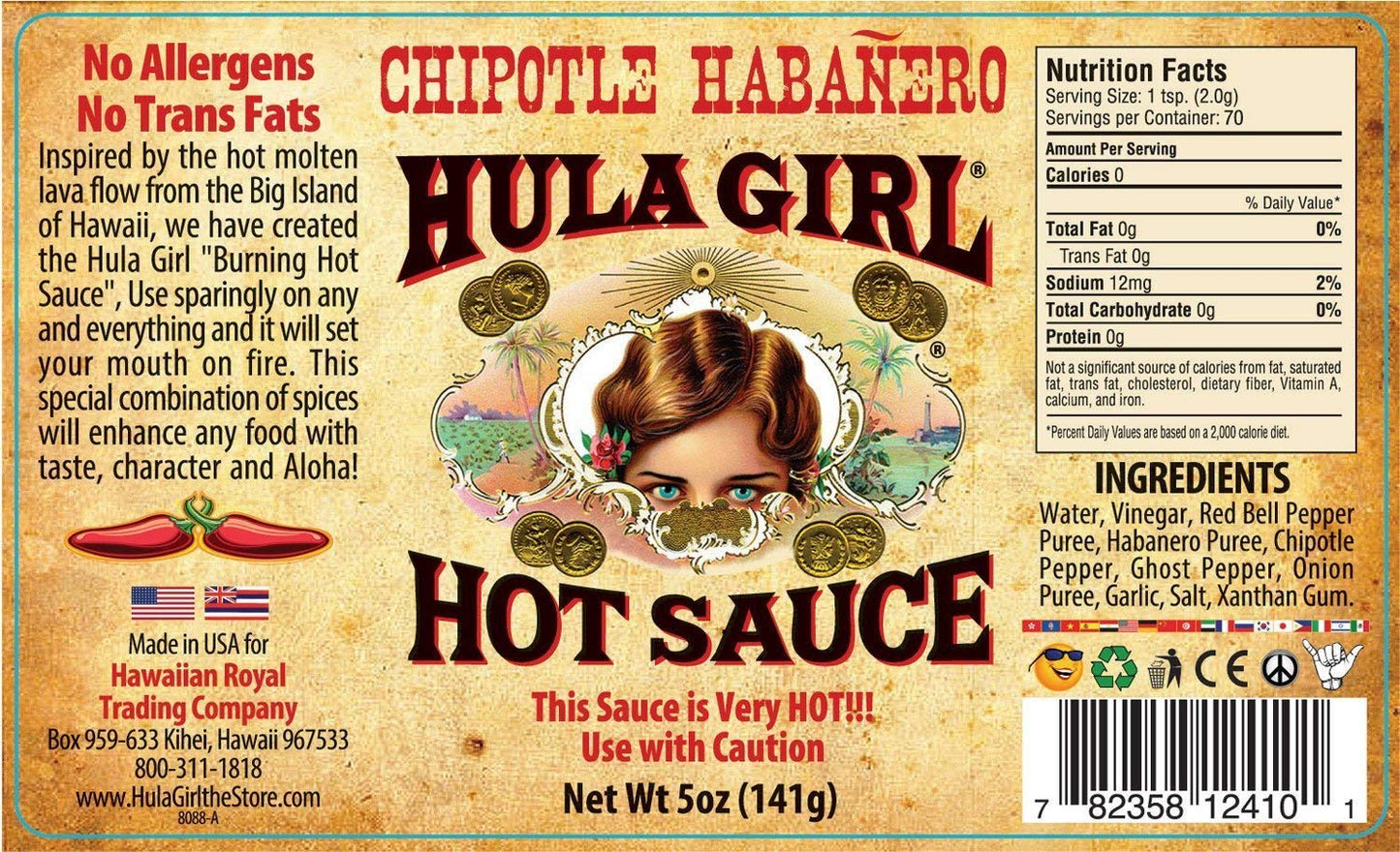 Hula Girl Chipotle Habañero Hot Sauce 5 Oz (0.31 Lb) 141 Grams (Pack of 1)