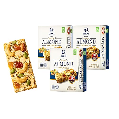 ODEHA Almond Protein Bar - Vegan Snack Bars with Cashews, Raisins & Seeds - MSG Free - Premium Asian Chips - Healthy Snack for Adults and Kids - Pack