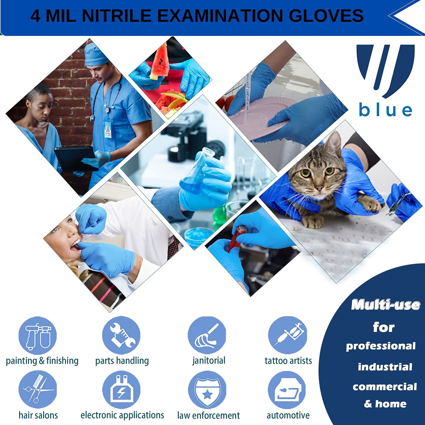 UBLUE 100 Nitrile Gloves, Disposable Gloves 4 MIL, Medical Examination, Non-Sterile, Powder Free, Latex Free Box of 100 Small, UW8284, Small 4mil