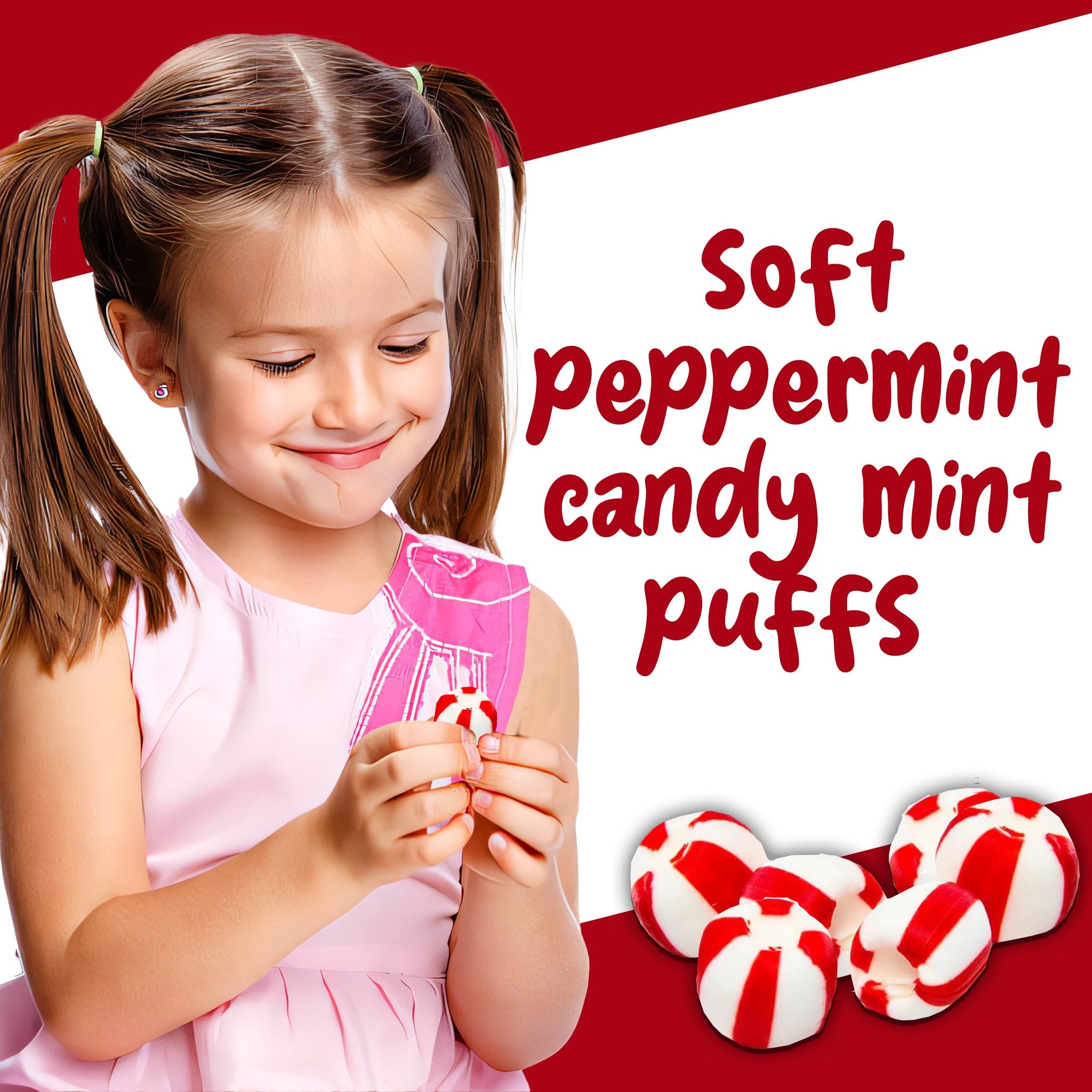 Soft Peppermint Candy Balls, 200 Pieces of Classic Christmas Candy Bulk, Stocking Stuffer, Individually Wrapped Red and White Striped Peppermint Puffs