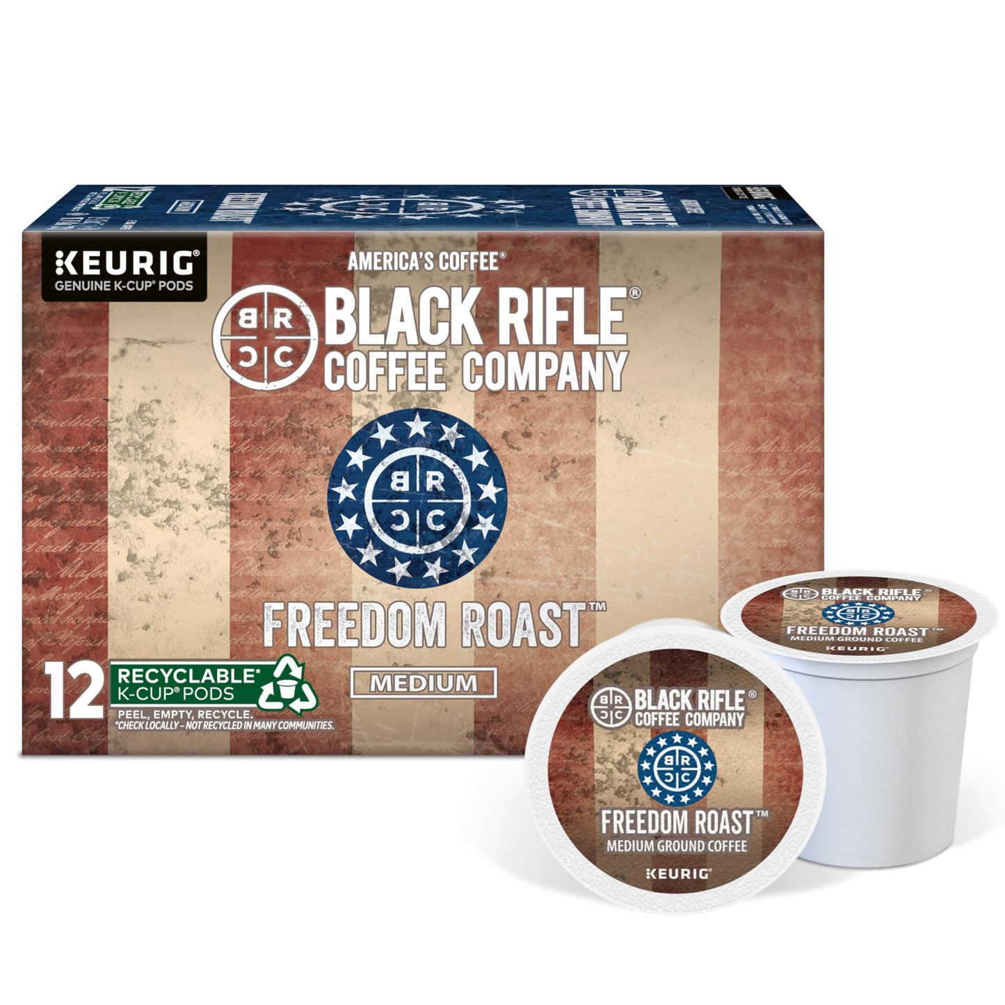 Black Rifle Coffee Company Freedom Blend, 12 Count, Medium Roast K Cups - Single Serve K Cups Coffee Pods - Kcup Pods Compatible with Keurig 1.0 & 2.0