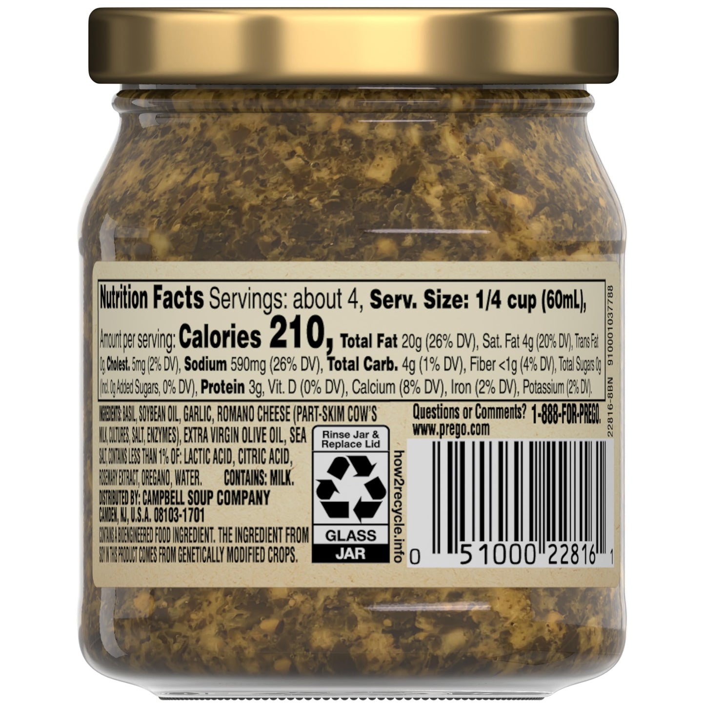 Prego Basil Pesto Sauce, 8 Oz Jar