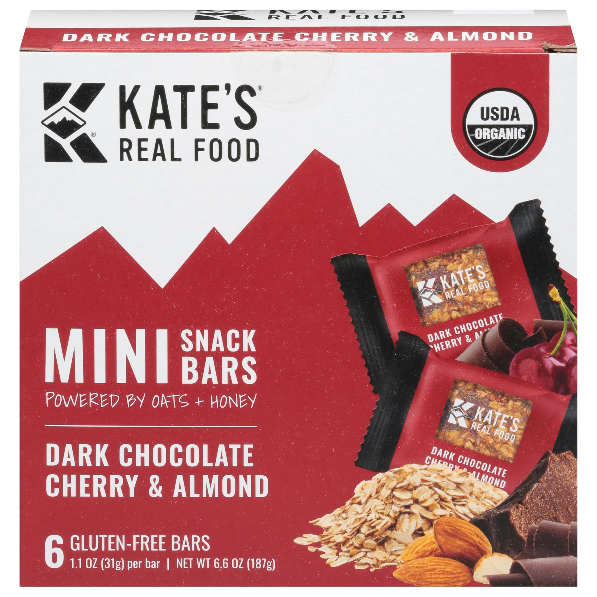 K.ate's Real Food Dark Chocolate Cherry Almond Bars 6.6OZ Pack of 8