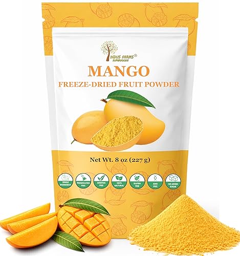 Indus Farms Freeze Dried Mango Powder | 100% Alphonso Mangoes, Single Ingredient | Vitamin C & A | Natural Tropical Flavor for Smoothies, Baking
