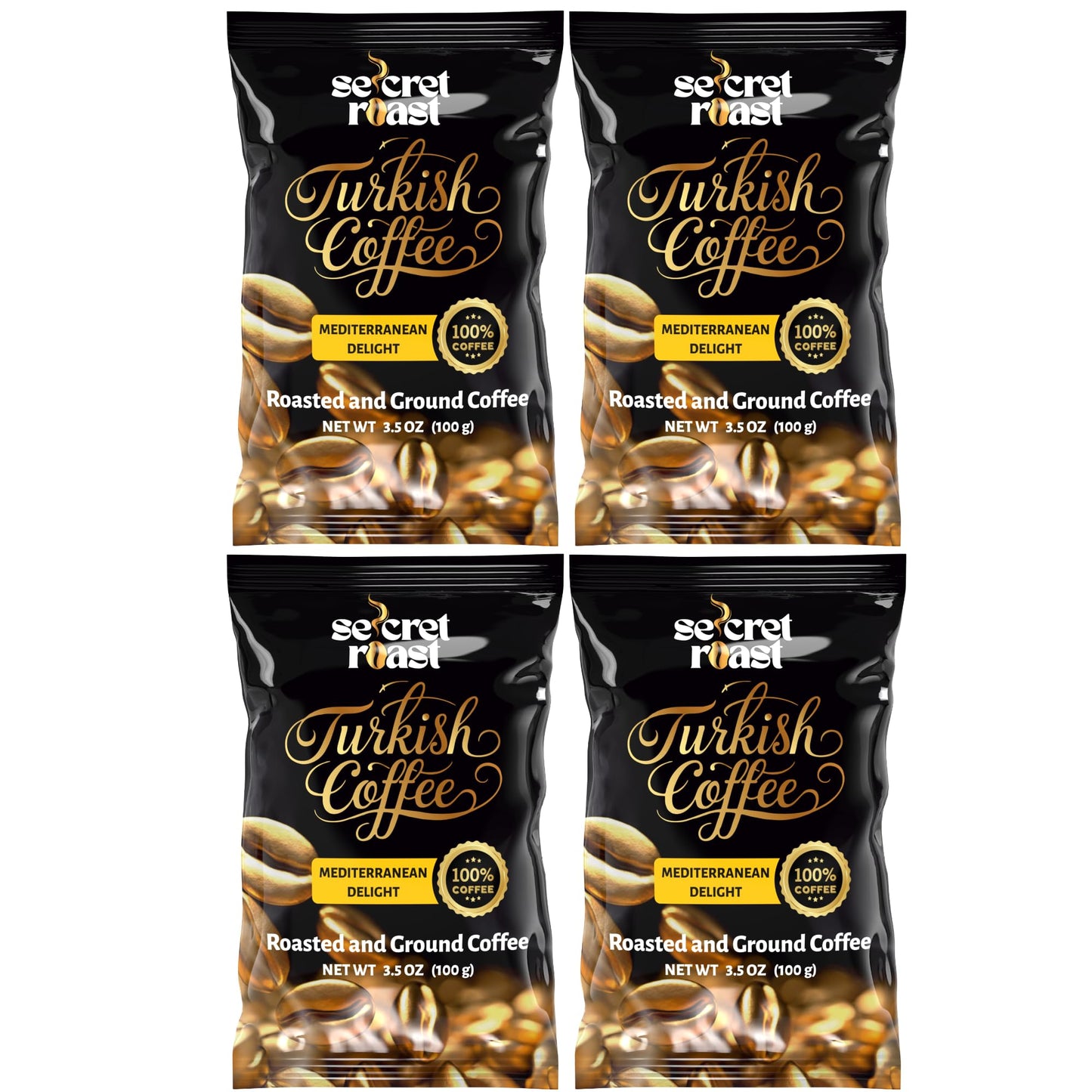 Secret Roast Ground Roasted Turkish Coffee | Mediterranian Delight | 3.5 oz | Kosher | Pack of 4