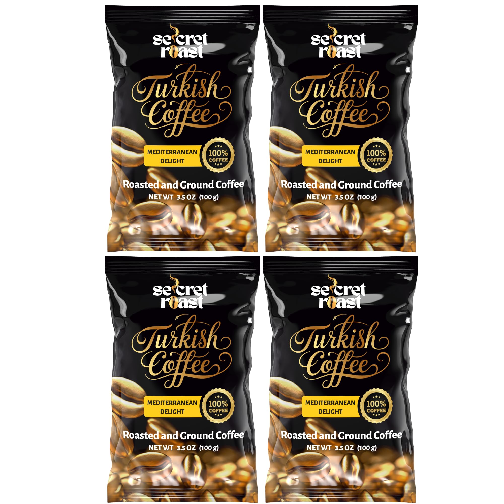 Secret Roast Ground Roasted Turkish Coffee | Mediterranian Delight | 3.5 oz | Kosher | Pack of 4