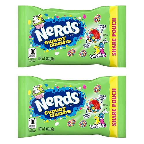 2025 Easter Nerd Gummy Clusters, Assorted Fruit Flavored Crunchy Chewy Candies, Basket Stuffer Treats, 3 Ounces (Pack of 2)