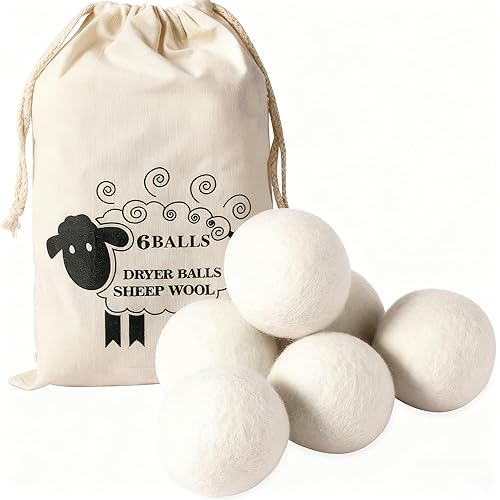 Ruovselz Wool Dryer Balls (6pc) - 100% Organic New Zealand Wool, Natural Fabric Softener, Reusable, Reduces Wrinkles & Drying Time, Eco-Friendly