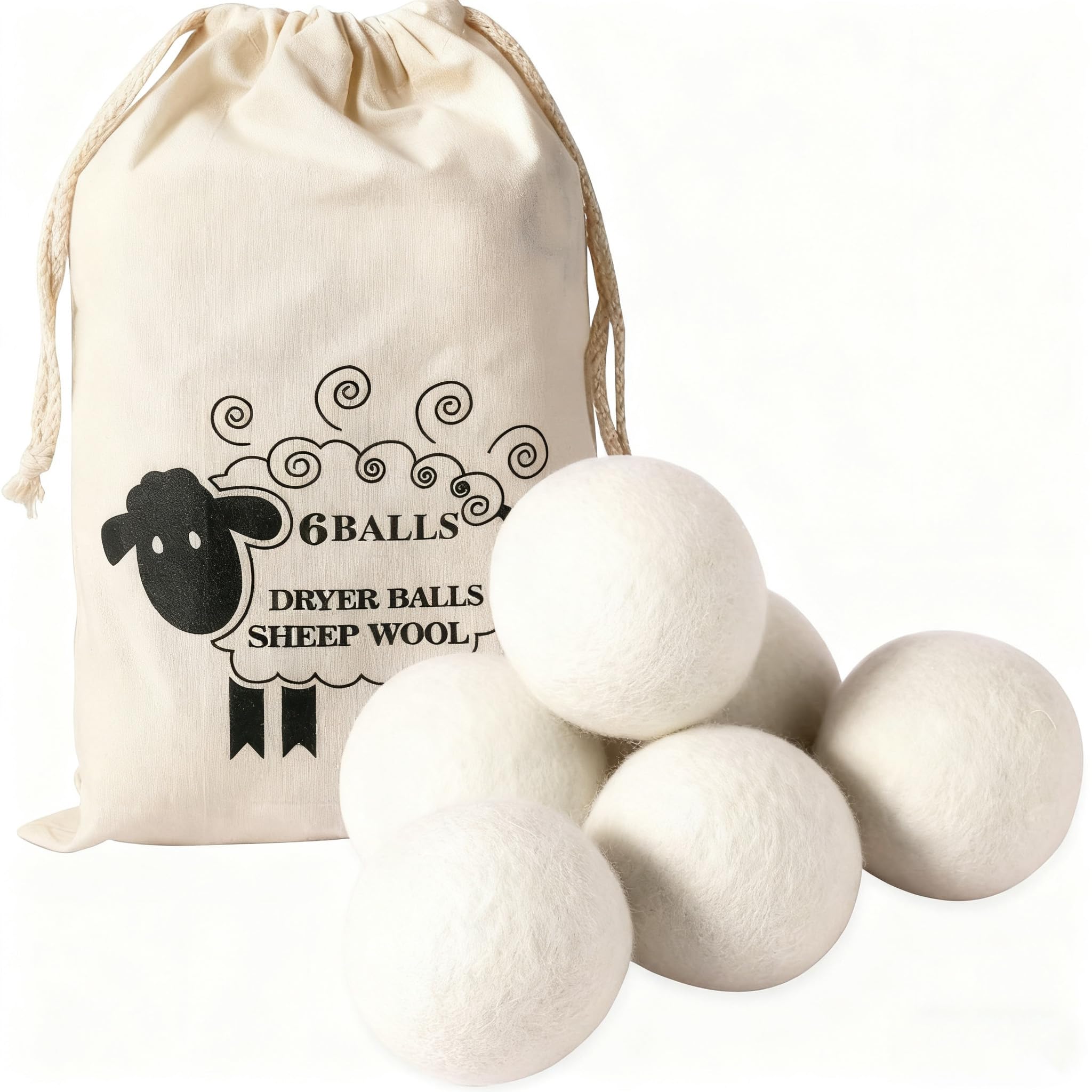 Ruovselz Wool Dryer Balls (6pc) - 100% Organic New Zealand Wool, Natural Fabric Softener, Reusable, Reduces Wrinkles & Drying Time, Eco-Friendly