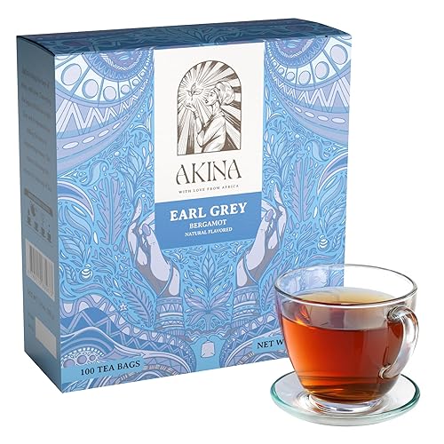 AKINA - Earl Grey Flavored Black Tea Bags, Individually Wrapped, String and Tag Kenyan Earl Grey Tea Bags, Bold and Citrusy with Invigorating Aroma