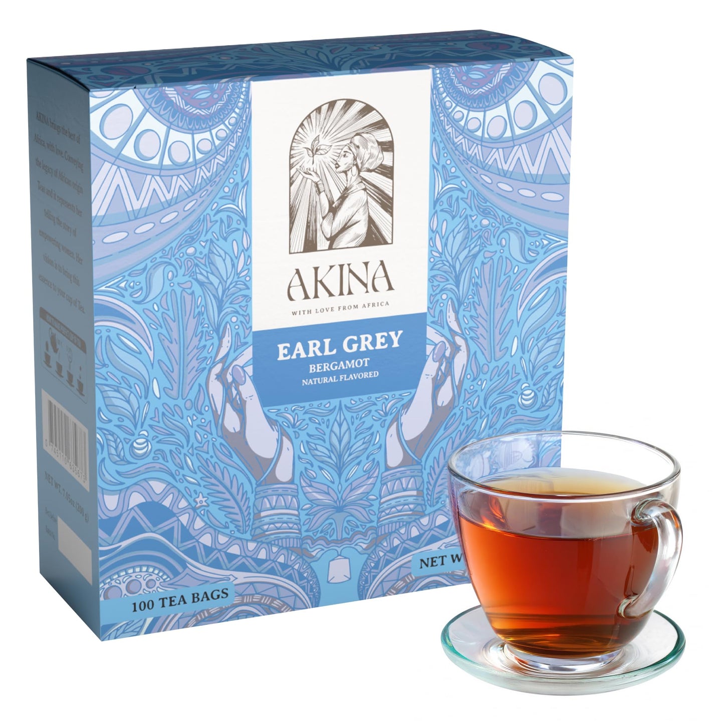 AKINA - Earl Grey Flavored Black Tea Bags, Individually Wrapped, String and Tag Kenyan Earl Grey Tea Bags, Bold and Citrusy with Invigorating Aroma