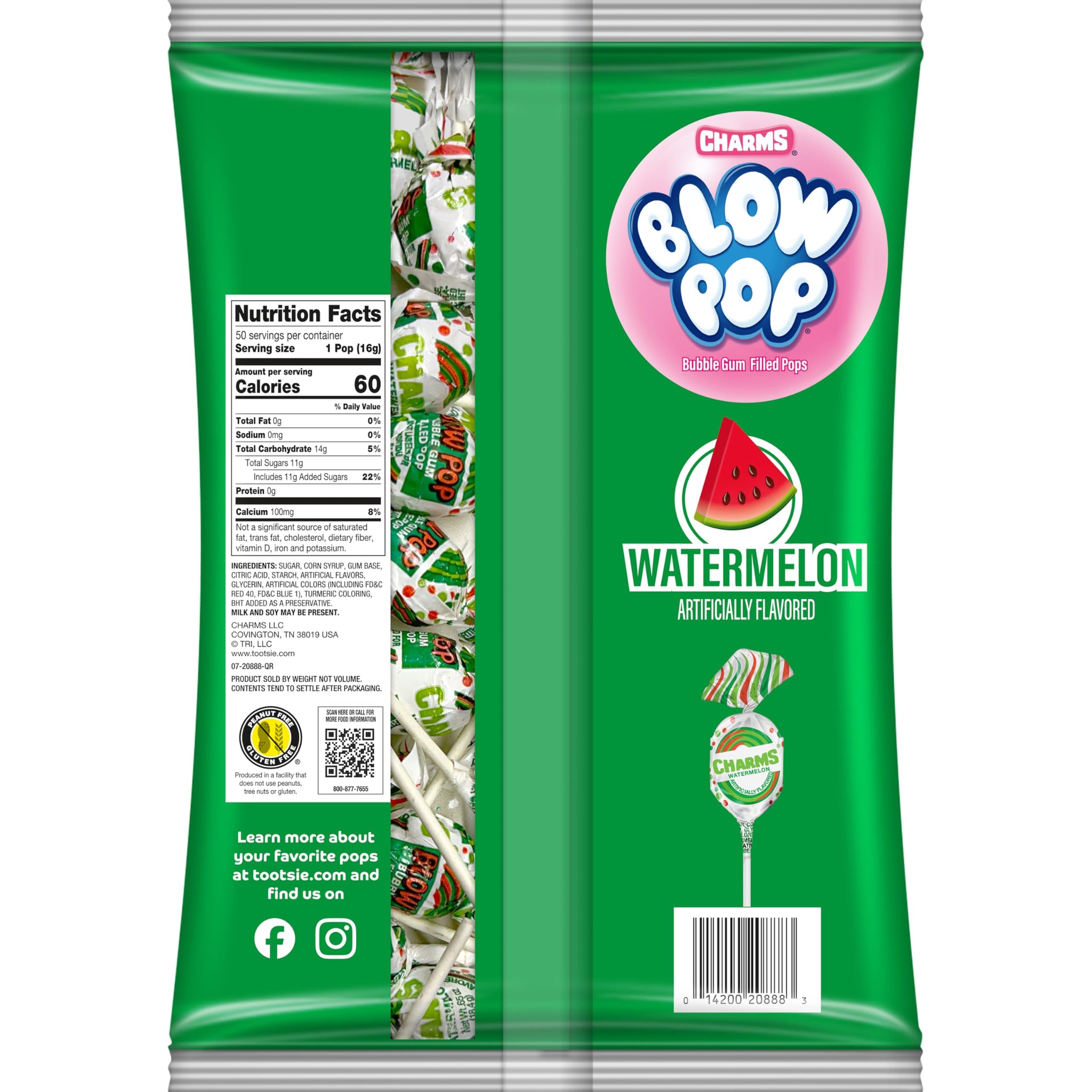 Charms Blow Pop Single Flavor Bag - Watermelon Flavored Lollipops with a Bubble Gum Center - Individually Wrapped Hard Candy - Pink Candy - Peanut