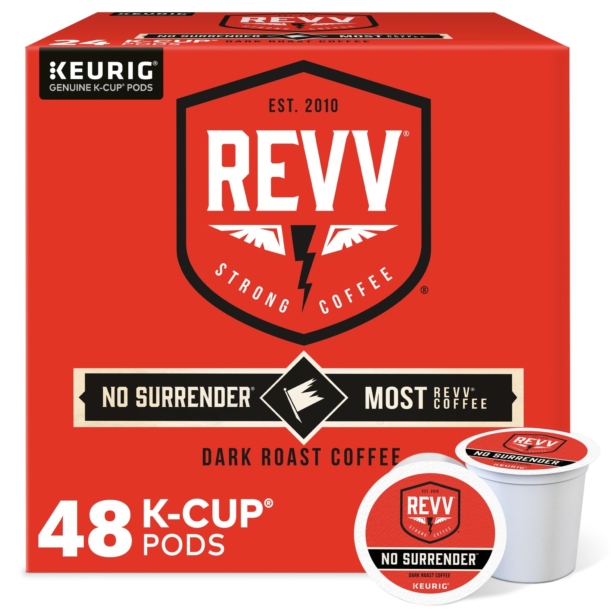 REVV No Surrender Keurig Single-Serve K-Cup Pods, Dark Roast Coffee, 48 Count