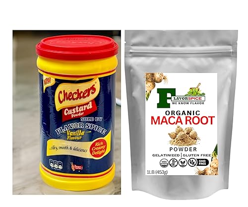 Checkers Custard Vanilla Flavor 400g1 Jar | With Organic Maca Root Powder 8oz | Gluten Free & Non GMO | Gelatinized Bioavailability Enhancer | 1 Pack