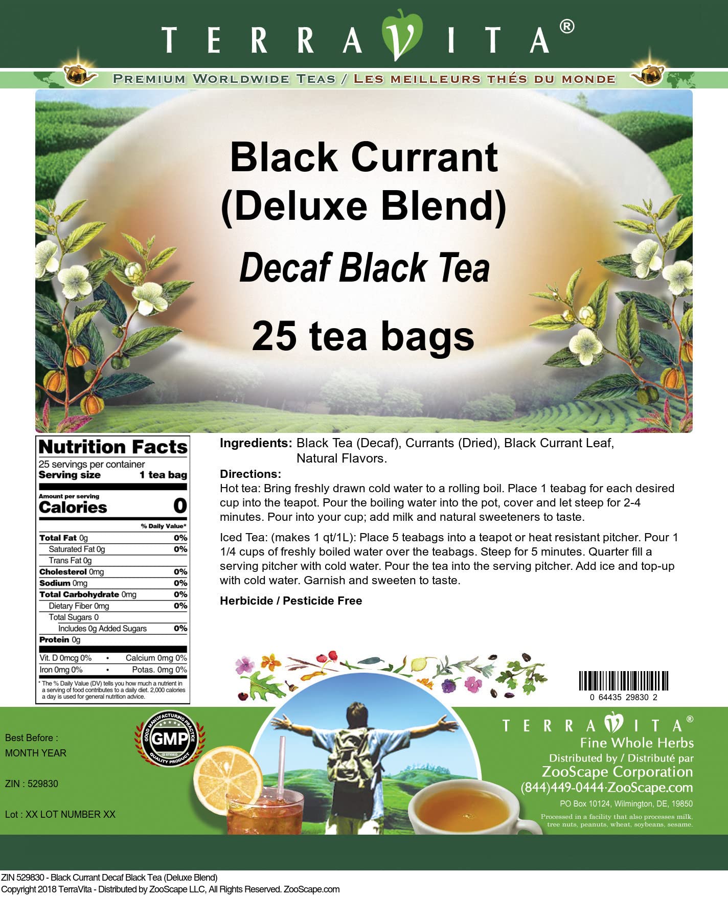 Black Currant Decaf Black Tea (Deluxe Blend) (25 tea bags, ZIN: 529830)
